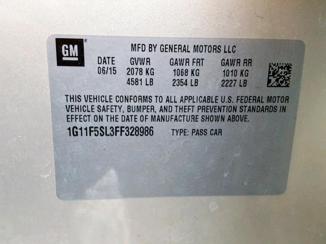 1G11F5SL3FF328986 - 2015 CHEVROLET MALIBU LTZ 棕色 照片 10