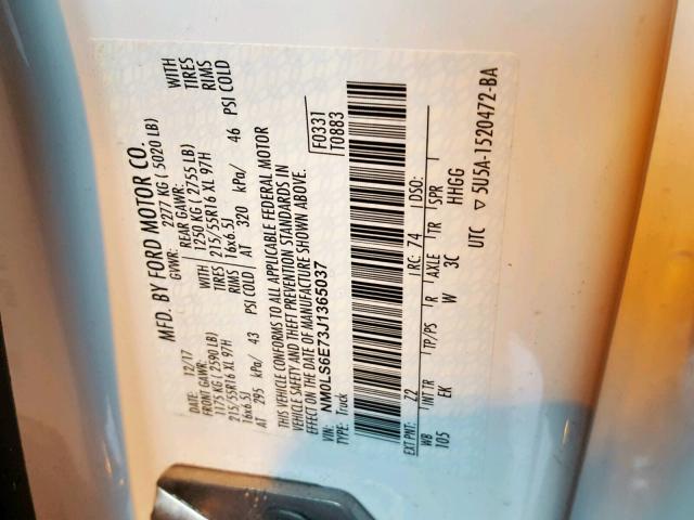 NM0LS6E73J1365037 - 2018 FORD TRANSIT CO 白色 照片 10