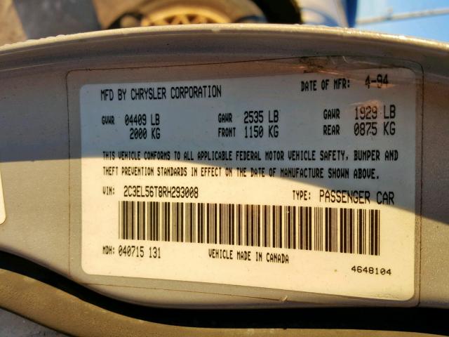 2C3EL56T8RH293008 - 1994 CHRYSLER CONCORDE GRAY photo 10