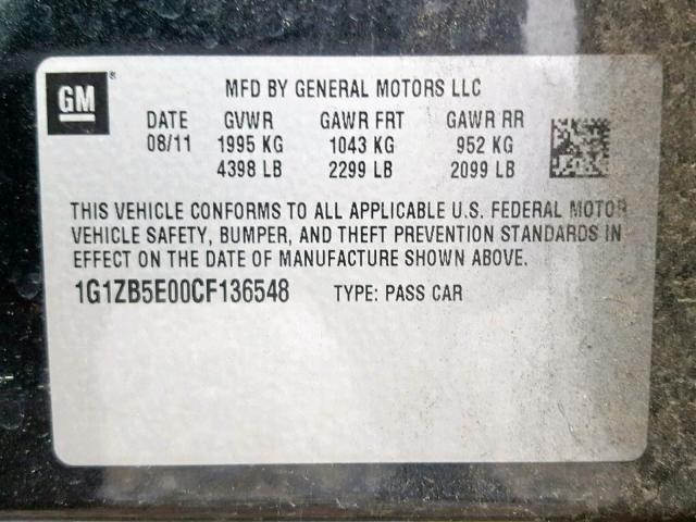 1G1ZB5E00CF136548 - 2012 CHEVROLET MALIBU LS BLACK photo 10