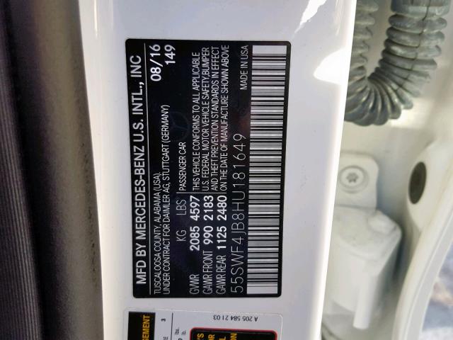 55SWF4JB8HU181649 - 2017 MERCEDES-BENZ C 300 白色 照片 10