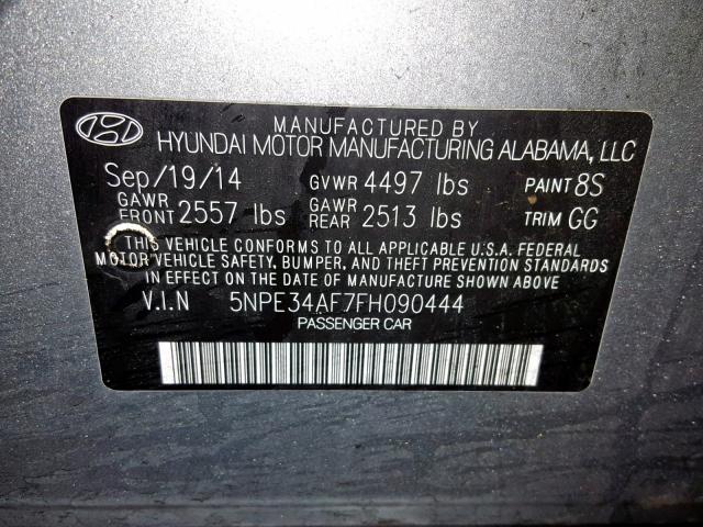 5NPE34AF7FH090444 - 2015 HYUNDAI SONATA SPO SILVER photo 10