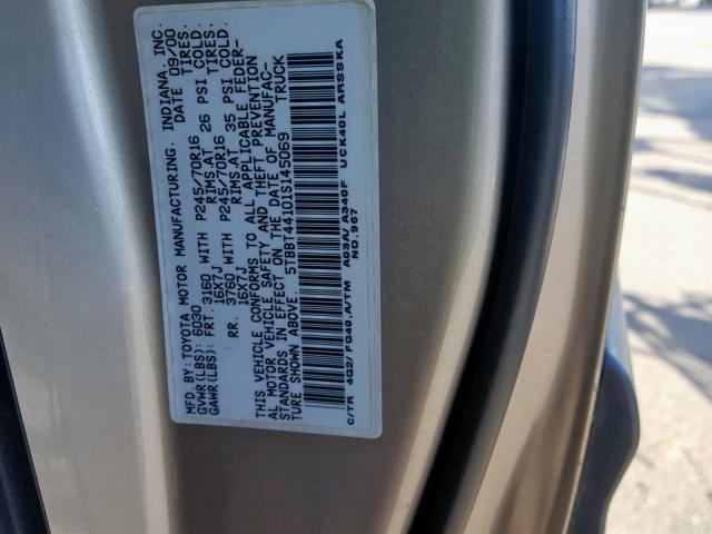 5TBBT44101S145069 - 2001 TOYOTA TUNDRA ACC BEIGE photo 10