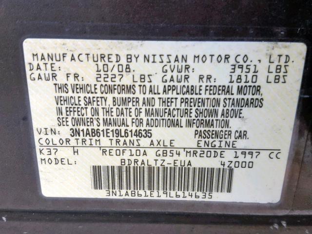 3N1AB61E19L614635 - 2009 NISSAN SENTRA 2.0 BROWN photo 10