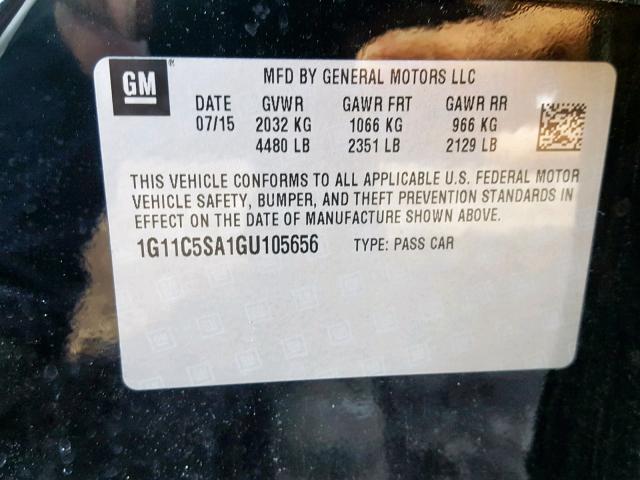 1G11C5SA1GU105656 - 2016 CHEVROLET MALIBU LIM 黑色 照片 10