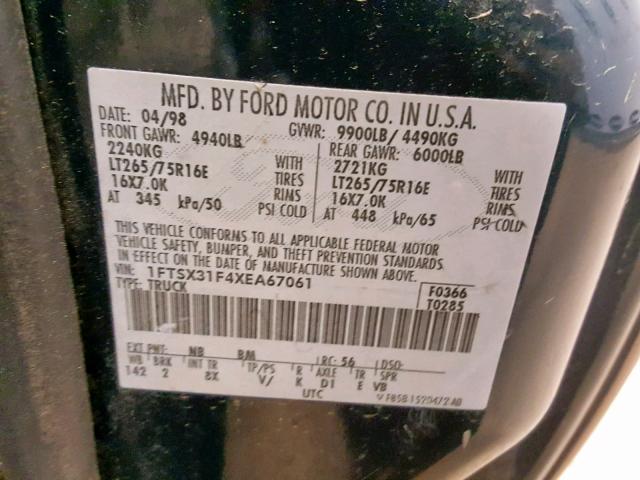 1FTSX31F4XEA67061 - 1999 FORD F350 SRW S GREEN photo 10