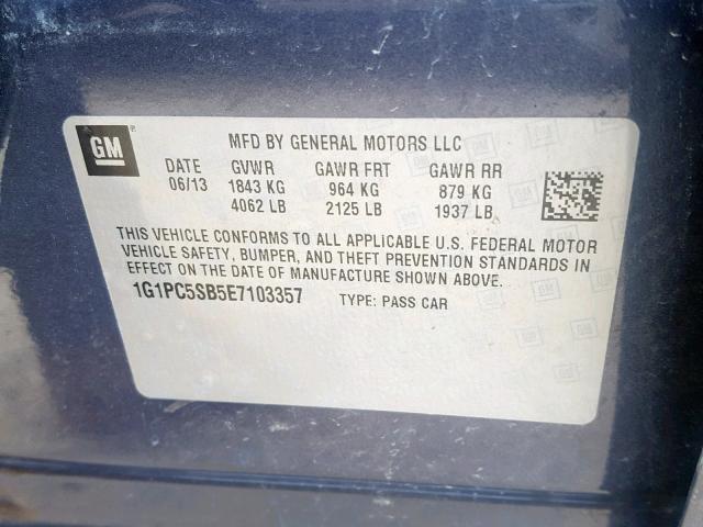 1G1PC5SB5E7103357 - 2014 CHEVROLET CRUZE LT 蓝色 照片 10