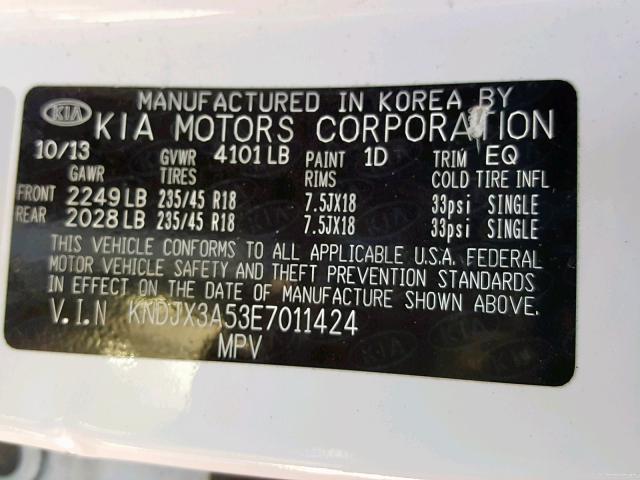 KNDJX3A53E7011424 - 2014 KIA SOUL ! WHITE photo 10