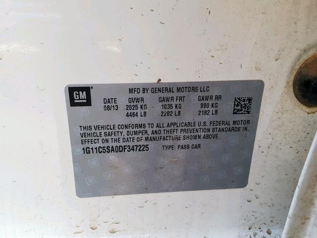 1G11C5SA0DF347225 - 2013 CHEVROLET MALIBU 1LT WHITE photo 10