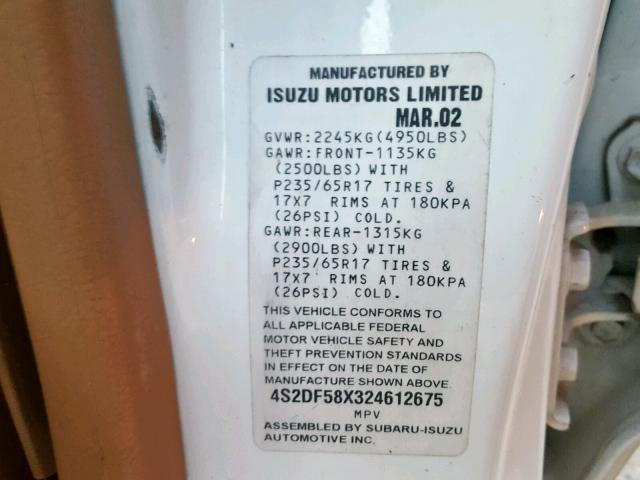 4S2DF58X324612675 - 2002 ISUZU AXIOM XS Ağ foto 10