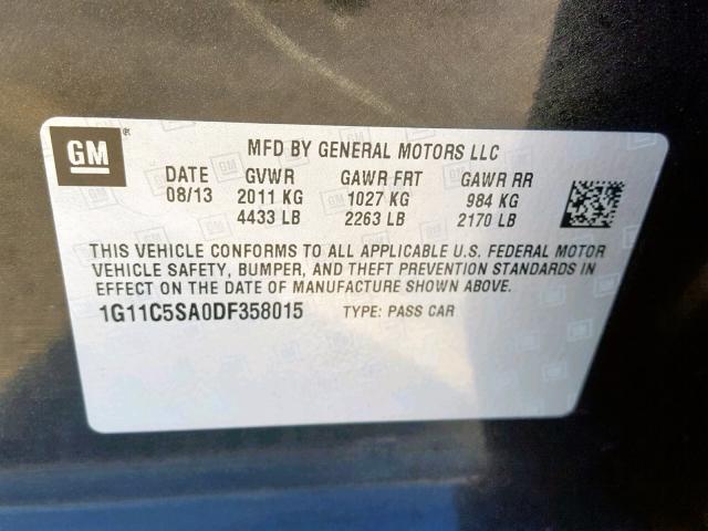 1G11C5SA0DF358015 - 2013 CHEVROLET MALIBU 1LT 黑色 照片 10