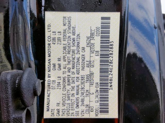 1N4BL24E28C282885 - 2008 NISSAN ALTIMA 3.5 BLACK photo 10