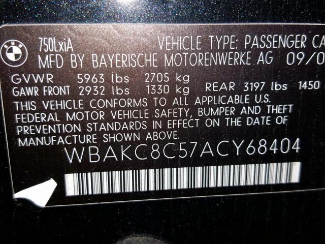 WBAKC8C57ACY68404 - 2010 BMW 750 LI BLACK photo 10