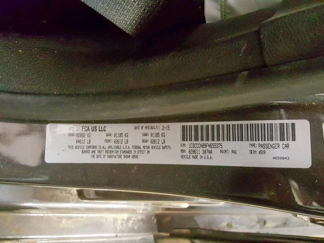 1C3CCCAB9FN655375 - 2015 CHRYSLER 200 LIMITE GRAY photo 10