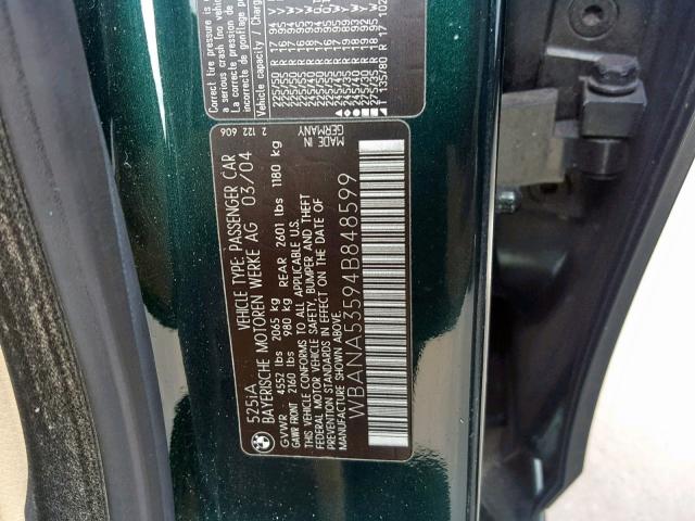 WBANA53594B848599 - 2004 BMW 525 I GREEN photo 10