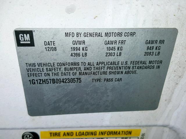 1G1ZH57B094230575 - 2009 CHEVROLET MALIBU 1LT 白色 照片 10