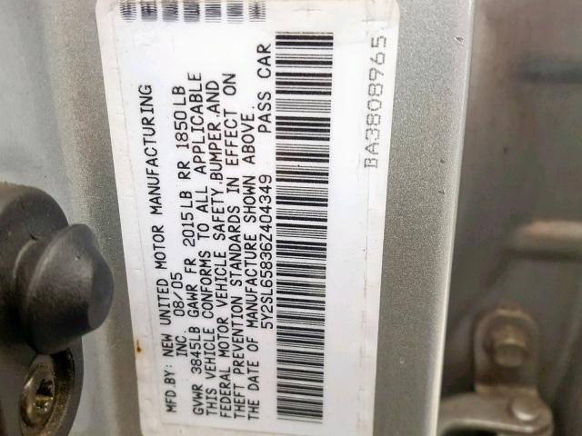 5Y2SL65836Z404349 - 2006 PONTIAC VIBE SILVER photo 10