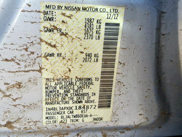 1N4BL3APXDC184872 - 2013 NISSAN ALTIMA 3.5 SILVER photo 10