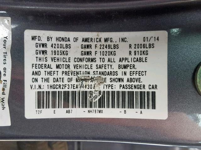 1HGCR2F37EA144308 - 2014 HONDA ACCORD LX CHARCOAL photo 10