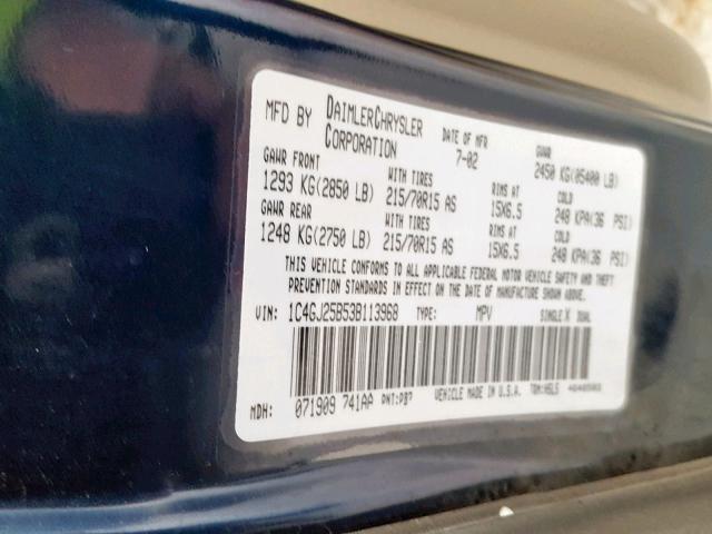 1C4GJ25B53B113968 - 2003 CHRYSLER VOYAGER BLUE photo 10