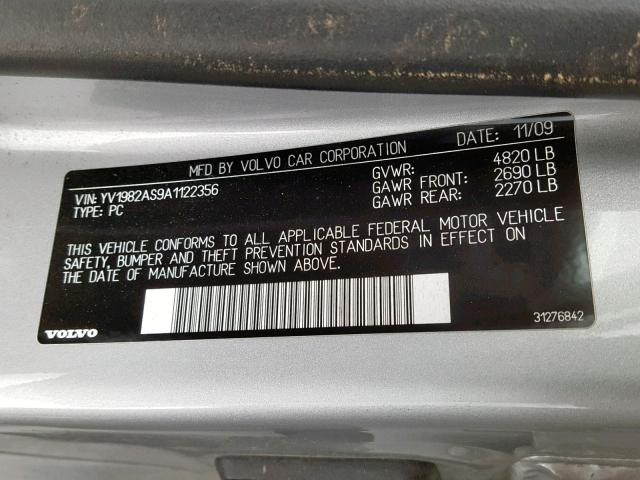 YV1982AS9A1122356 - 2010 VOLVO S80 3.2 灰色 照片 10