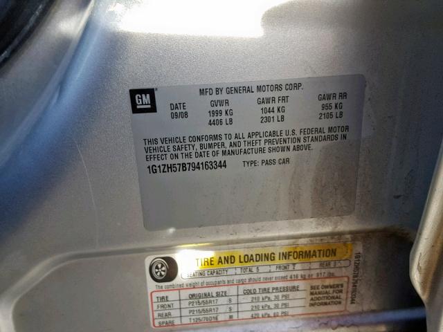 1G1ZH57B794163344 - 2009 CHEVROLET MALIBU 1LT 银色 照片 10