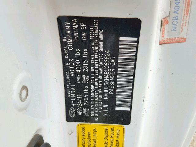 KMHHU6KH4BU063624 - 2011 HYUNDAI GENESIS CO WHITE photo 10