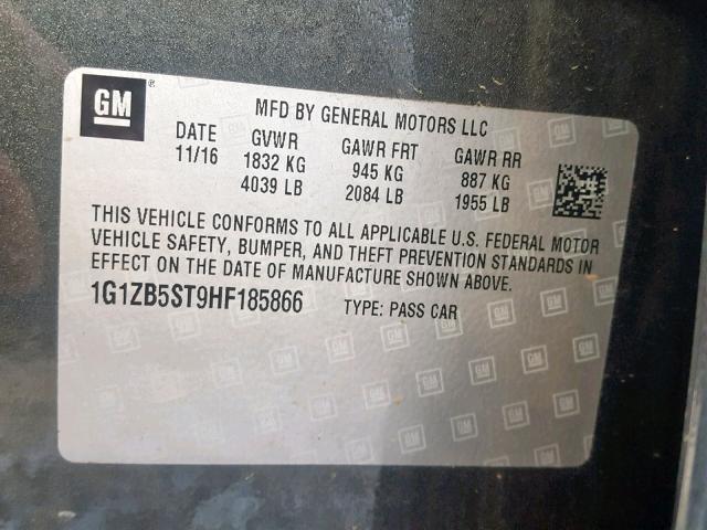 1G1ZB5ST9HF185866 - 2017 CHEVROLET MALIBU LS Grau Foto 10