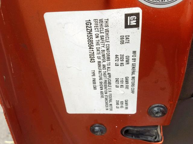 1G2ZH558564170243 - 2006 PONTIAC G6 GT ORANGE photo 10