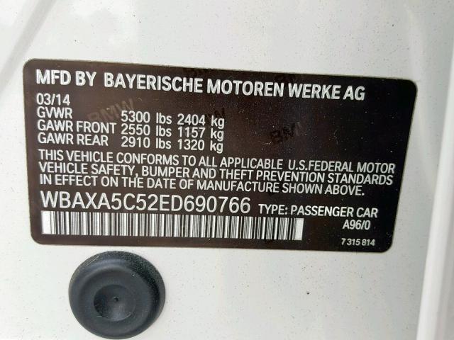 WBAXA5C52ED690766 - 2014 BMW 535 D WHITE photo 10