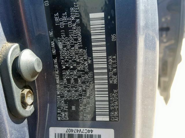 5TDZA22C36S470195 - 2006 TOYOTA SIENNA XLE BLUE photo 10