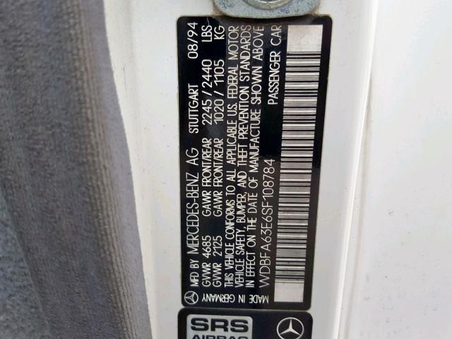 WDBFA63E6SF108784 - 1995 MERCEDES-BENZ SL 320 WHITE photo 10