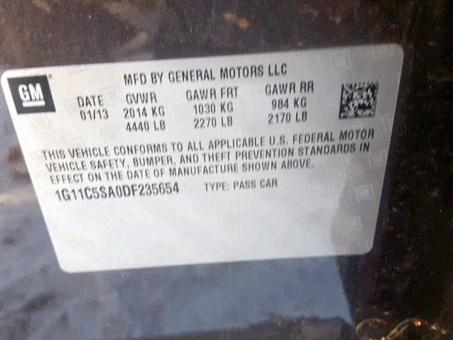 1G11C5SA0DF235654 - 2013 CHEVROLET MALIBU 1LT CHARCOAL photo 10