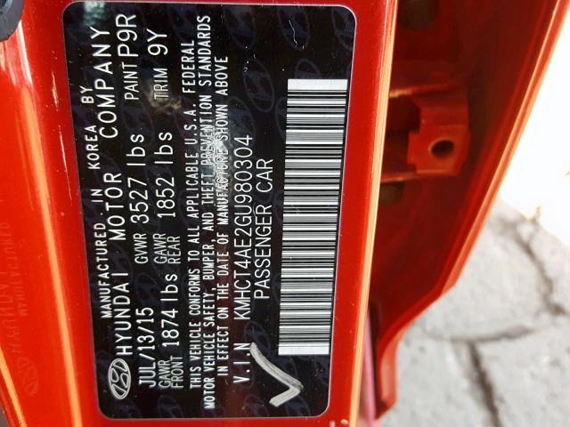 KMHCT4AE2GU980304 - 2016 HYUNDAI ACCENT SE RED photo 10