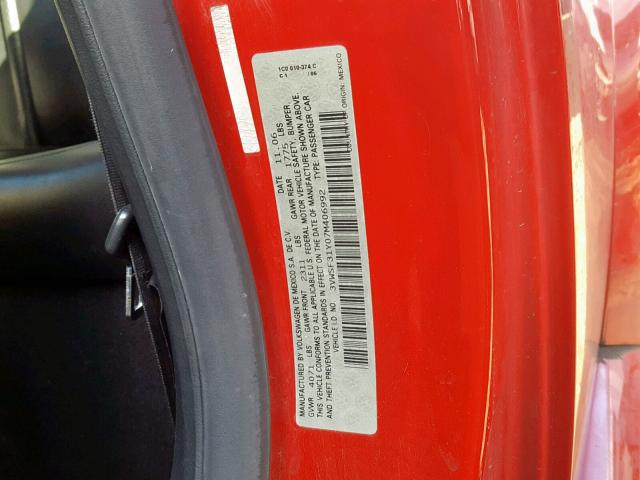 3VWSF31Y07M406992 - 2007 VOLKSWAGEN NEW BEETLE Qırmızı foto 10