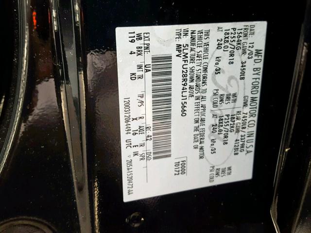 5LMFU28R94LJ15660 - 2004 LINCOLN NAVIGATOR Schwarz Foto 10