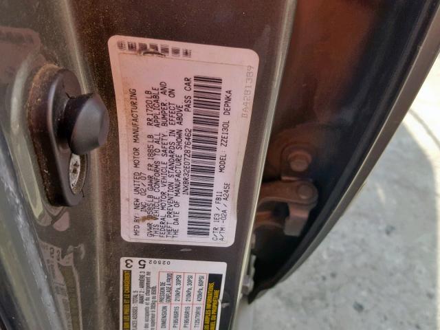 1NXBR32E07Z876462 - 2007 TOYOTA COROLLA CE 灰色 照片 10