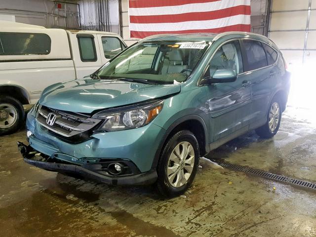 2HKRM4H72EH609928 - 2014 HONDA CR-V EXL TEAL photo 2