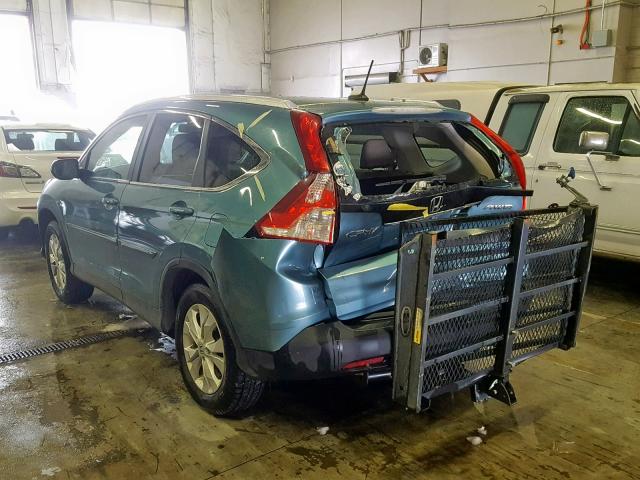 2HKRM4H72EH609928 - 2014 HONDA CR-V EXL TEAL photo 3