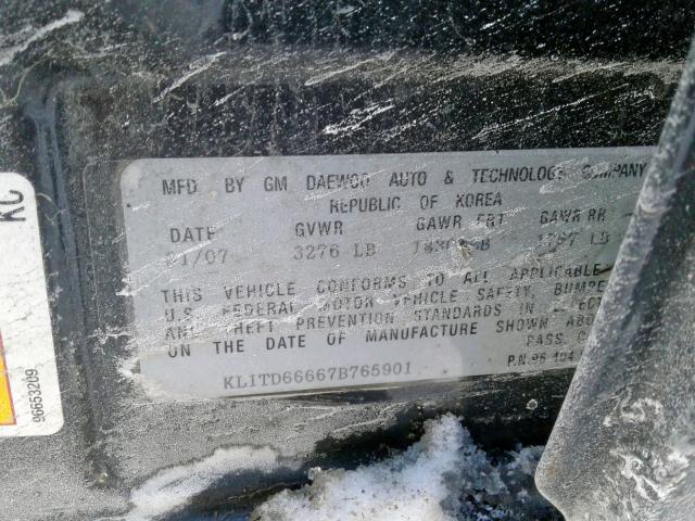 KL1TD66667B765901 - 2007 CHEVROLET AVEO BASE Qara foto 10