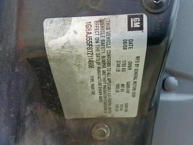 1G8AJ55F87Z114906 - 2007 SATURN ION LEVEL SILVER photo 10