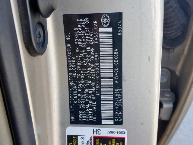 4T1BB46K19U081594 - 2009 TOYOTA CAMRY HYBR Qəhvəyi foto 10