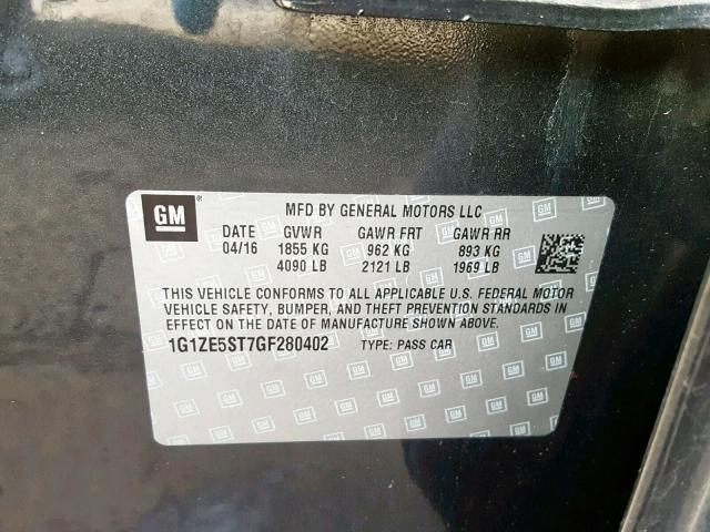 1G1ZE5ST7GF280402 - 2016 CHEVROLET MALIBU LT CHARCOAL photo 10