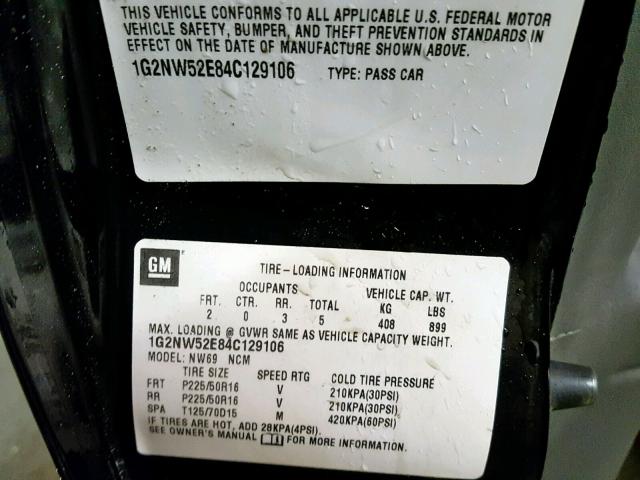 1G2NW52E84C129106 - 2004 PONTIAC GRAND AM G BLACK photo 10