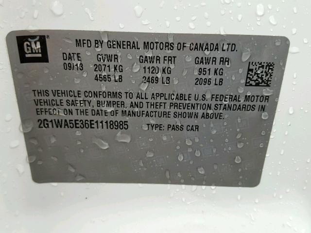 2G1WA5E36E1118985 - 2014 CHEVROLET IMPALA LIM WHITE photo 10