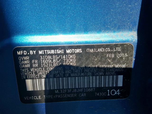 ML32F3FJ8JHF10887 - 2018 MITSUBISHI MIRAGE G4 BLUE photo 10