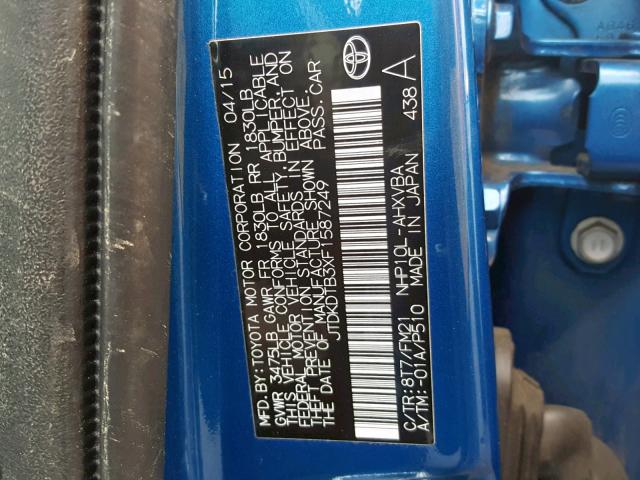 JTDKDTB3XF1587249 - 2015 TOYOTA PRIUS C 蓝色 照片 10