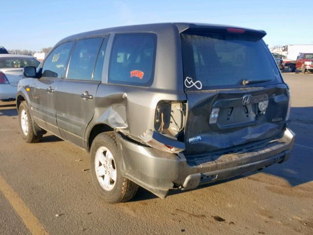 2HKYF18107H515095 - 2007 HONDA PILOT LX GRAY photo 3