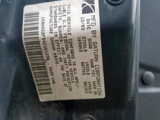 1G8AG52F54Z161230 - 2004 SATURN ION LEVEL SILVER photo 10