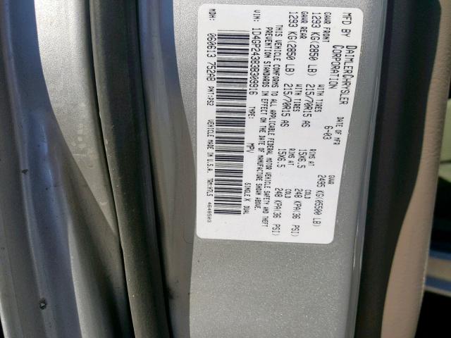 1D4GP24383B309916 - 2003 DODGE GRAND CARA SILVER photo 10